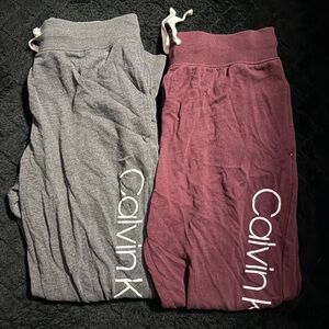 Calvin Klein Women’s Drawstring Joggers in Gray and Burgundy
